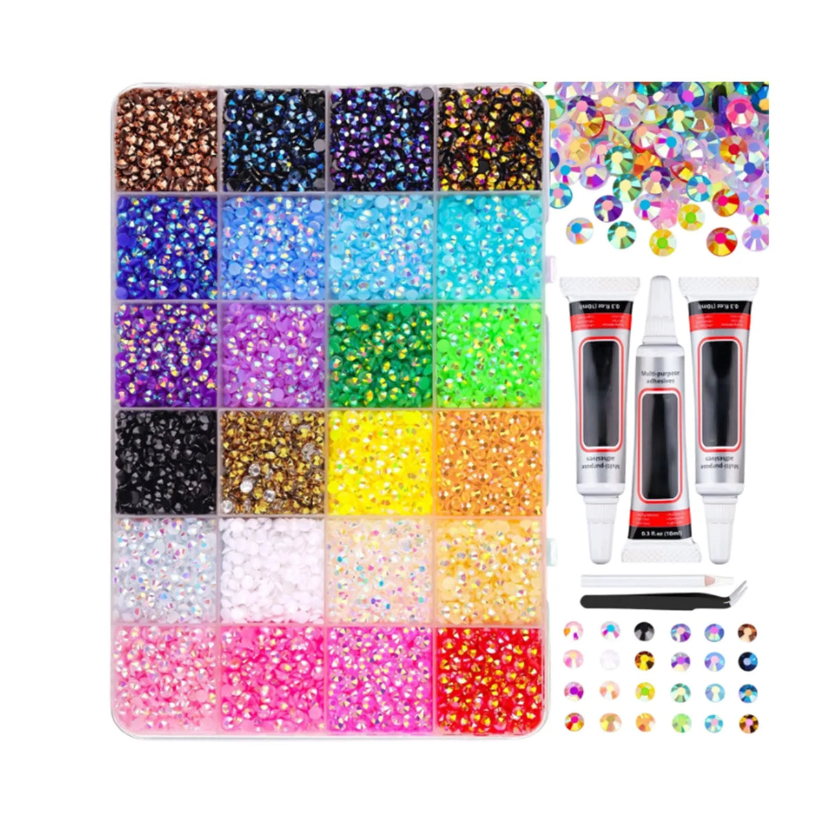 30,000pc Resin Rhinestone Kit – Flatback Gems, Glue & Tweezers Rhinestone Craft Kit Babs 24000PCS One Size