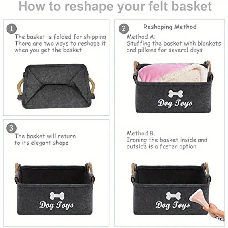 Felt Pet Toy Box – Dog Toy Storage Basket Organizer Pet Toy Storage Basket Babs