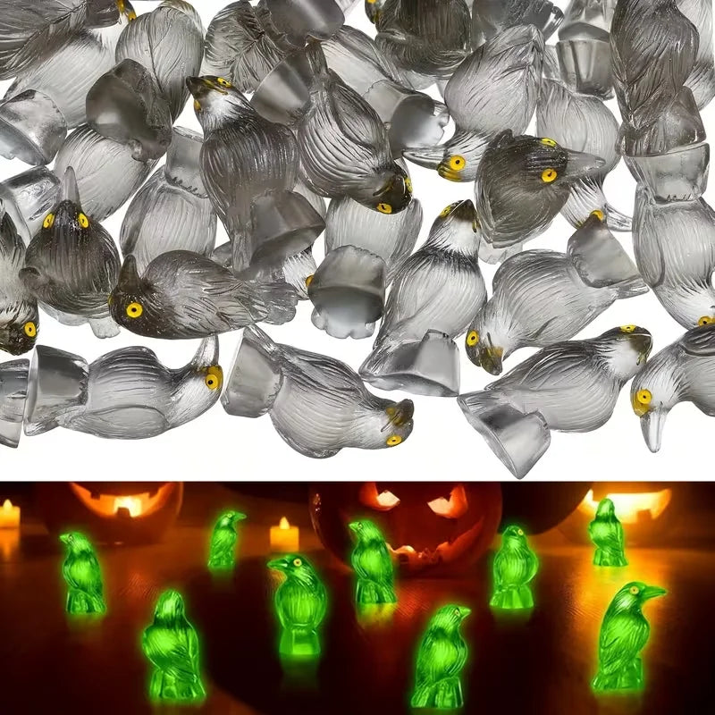 20pcs Glow in the Dark Black Crow Figurines – Halloween Decor Halloween Figurines Babs