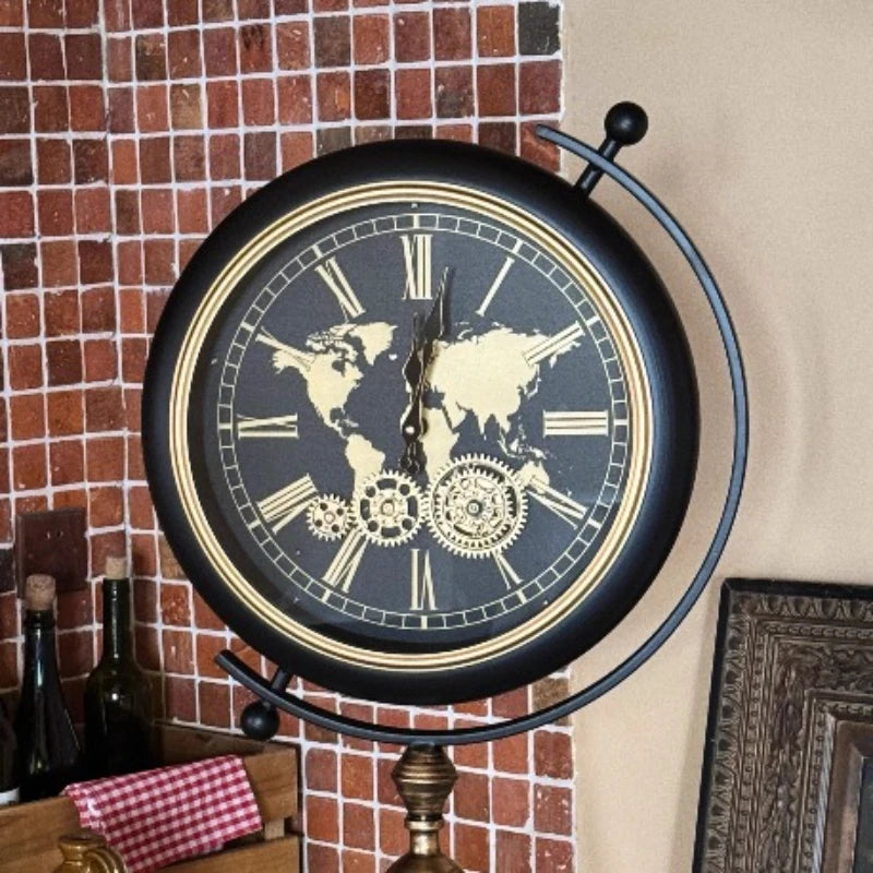 Vintage Retro Floor Clock | Silent Quartz Mechanical Gear Décor Decorative Floor Clock Babs Black