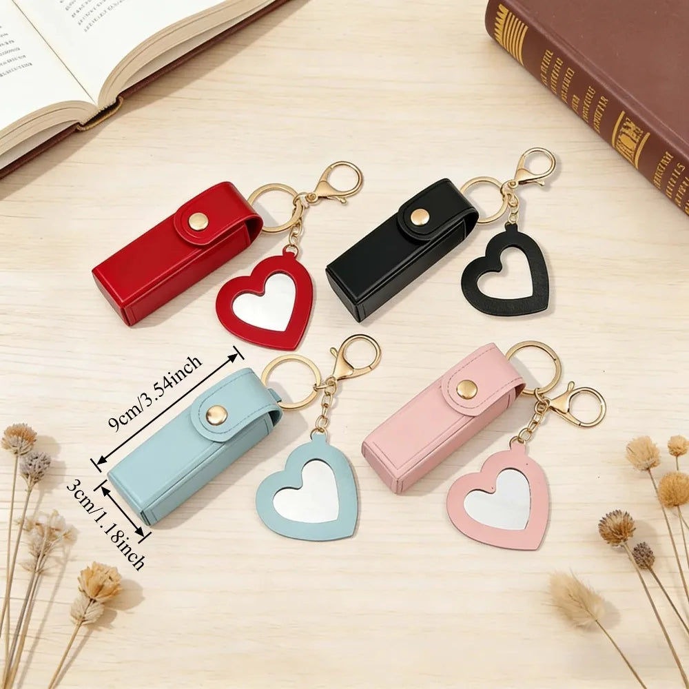 PU Leather Lipstick Holder Keychain | Mini Cosmetic Bag Lipstick Holder Keychain Babs