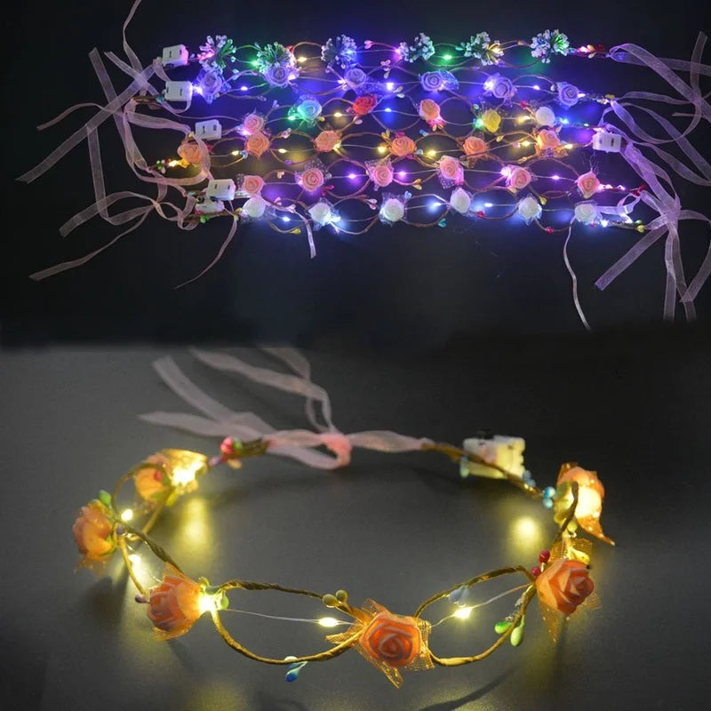 10-Pack LED Flower Crown Headbands | Floral Wreath Hair Accessories LED Floral Headband Babs