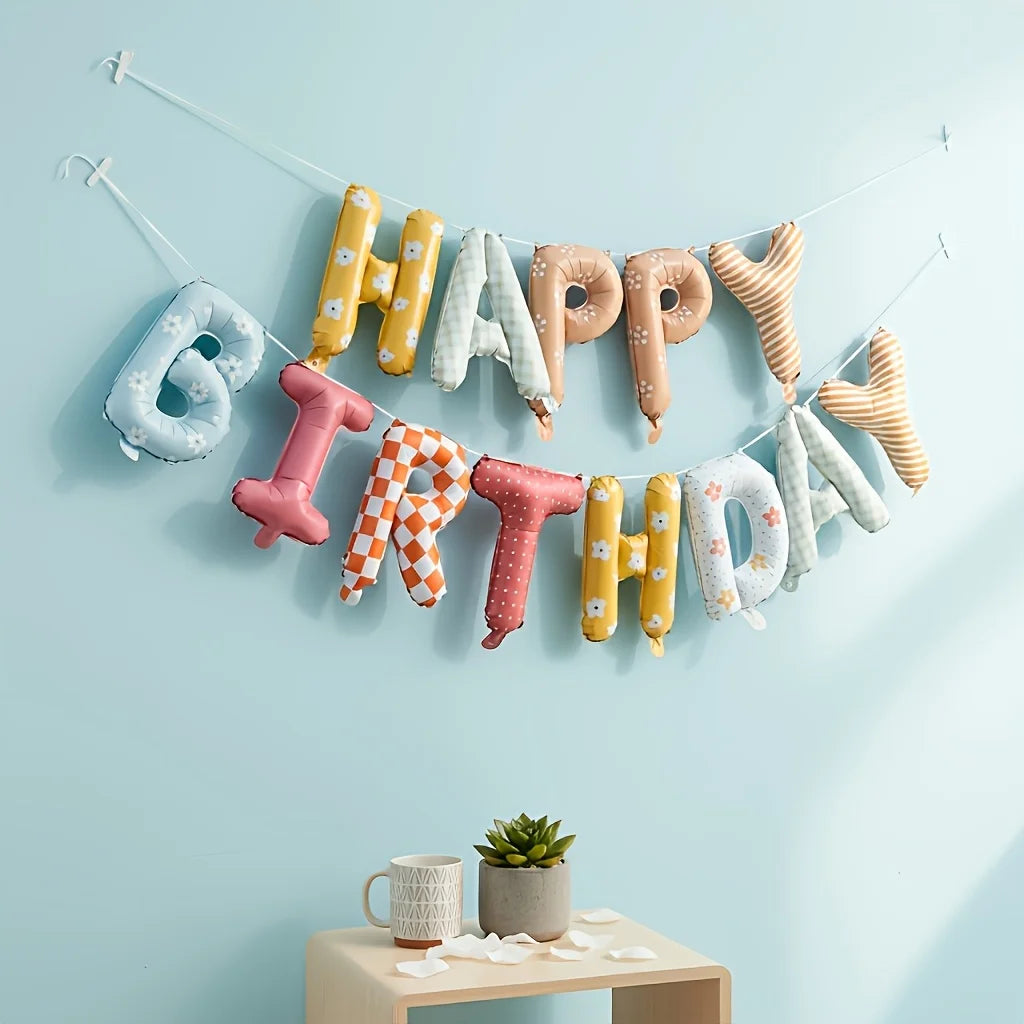 Happy Birthday Foil Balloon Banner – 16" Reusable Party Decor Foil Balloon Banner Babs