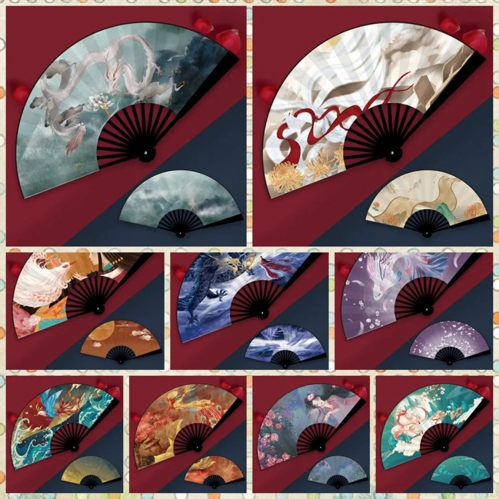Oriental Mythology Taffeta Folding Fan – Vintage Chinese Style Decorative Folding Fan Babs