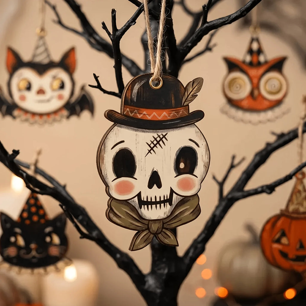 Vintage Wooden Halloween Hanging Ornaments – Ghost & Vampire Halloween Wall Ornament Babs