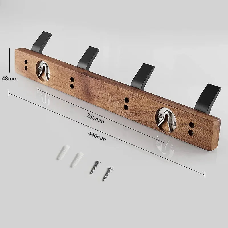 Black Walnut Wood Wall Coat Rack – 4 Hooks Organizer Wall Coat Rack Babs
