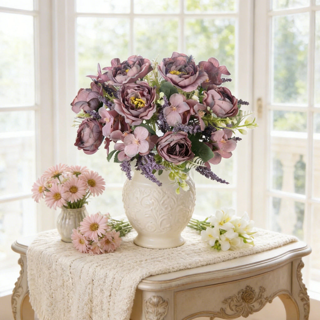 Artificial Silk Peony Hydrangea Bouquet | Wedding & Home Decor Artificial Flower Bouquet Babs