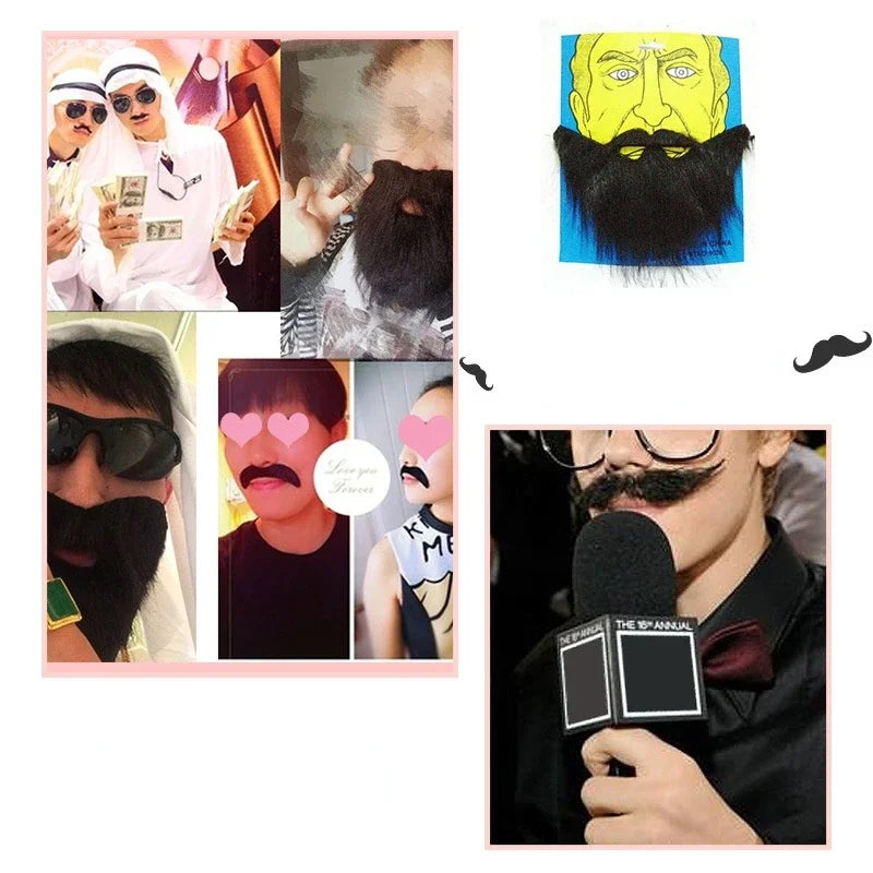 Fake Beard & Mustache Costume Props – Elastic & Self-Adhesive Costume Prop Set Babs