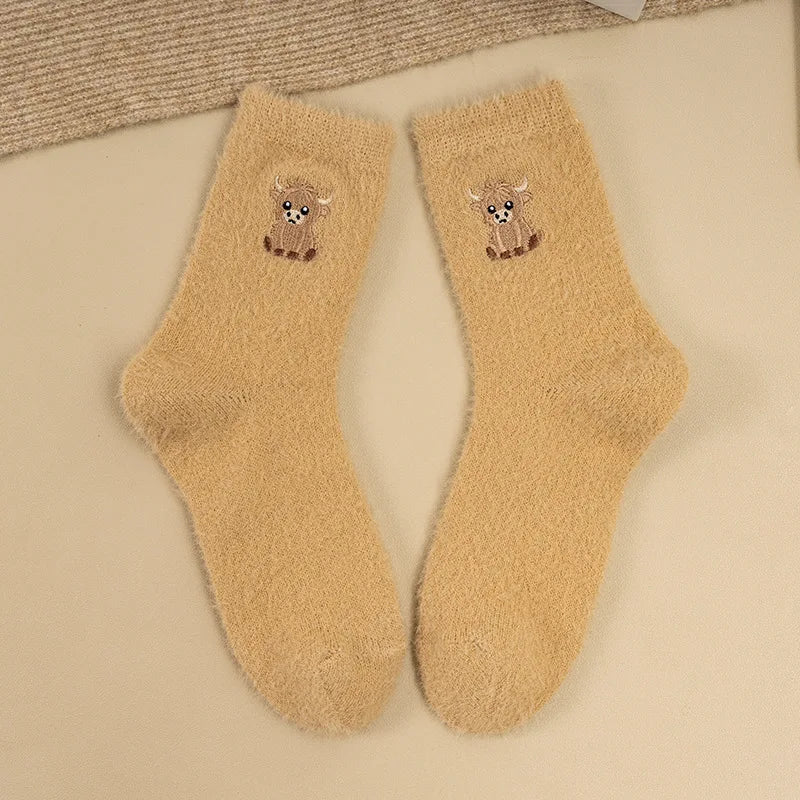 Women's Fluffy Faux Mink Fleece Mid-Calf Socks – Non-Slip, 2 Pairs Fluffy Winter Socks Babs One Size 2PCS 3