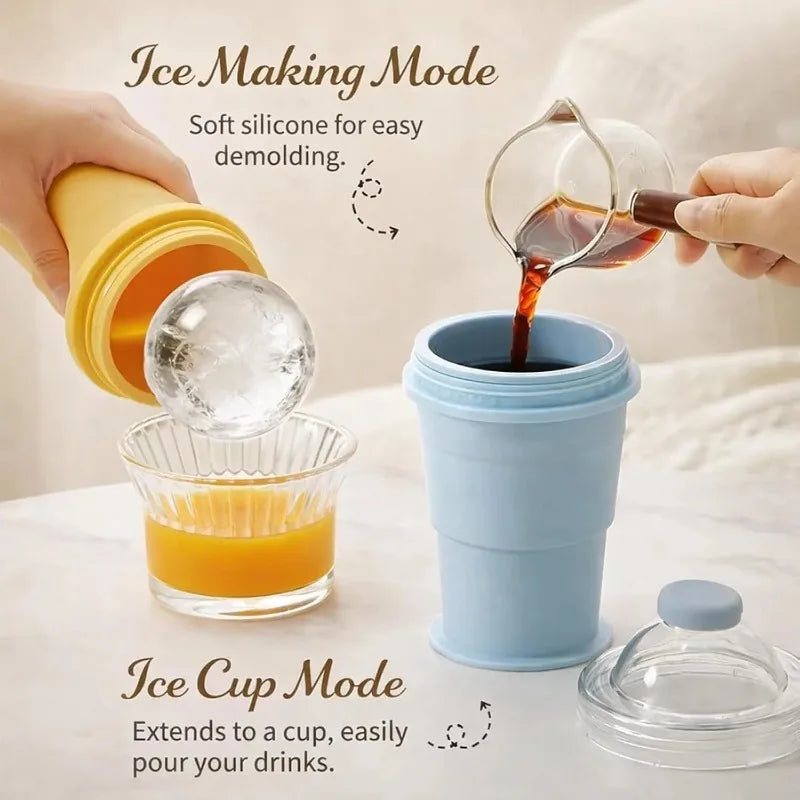 2-in-1 Silicone Folding Cup & Ice Ball Mold | Portable & Eco-Safe Ice Ball Mold Cup Babs