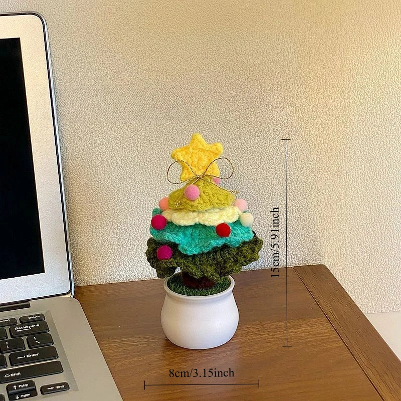 Hand-Woven Plush Christmas Tree Potted Décor | Desktop Gift Christmas Tree Décor Babs 1PC Blue