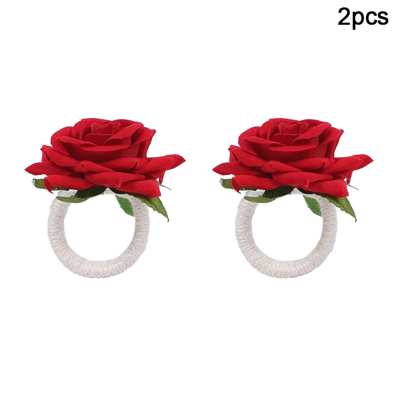 Red Rose Napkin Rings – Wedding & Party Table Decor (2/4/6 pcs) Napkin Rings Babs 2pcs red