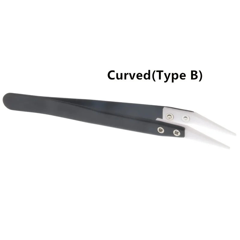 Anti-Static Ceramic Tweezers – Heat Resistant, Curved & Straight Tip Precision Tweezers Babs black type-B