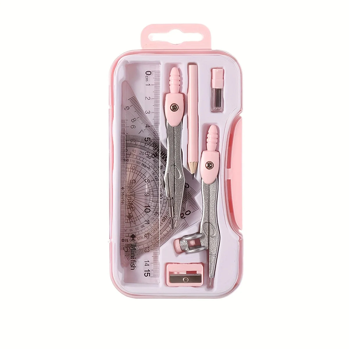 9-Piece Student Drawing Tool Set – Compass, Ruler & Protractor Geometry Drawing Set Babs Pink