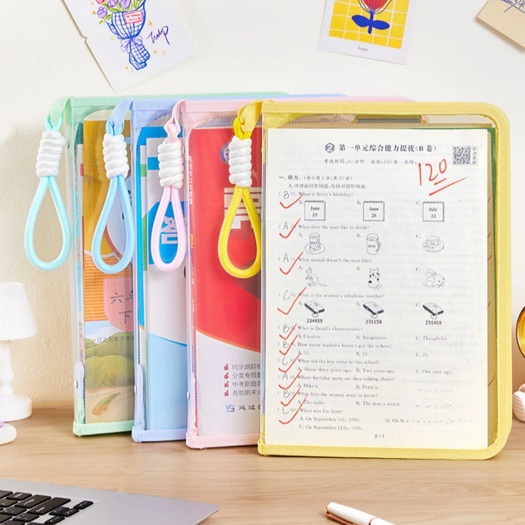Transparent Zippered Document Bag with Clip – A4 Mesh Pouch Document Storage Bag Babs