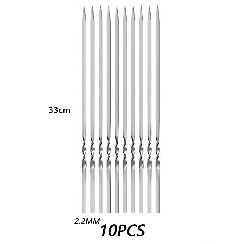 Reusable Stainless Steel BBQ Skewers – Kebab Grilling Set BBQ Skewer Set Babs 10PCS