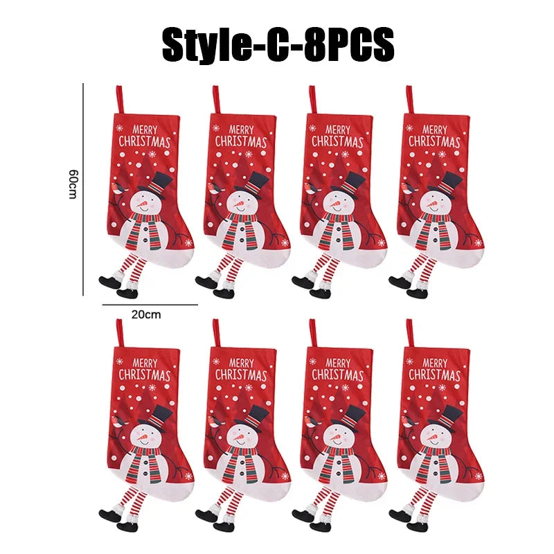 Large Christmas Stockings – Snowman & Reindeer Hanging Decor Christmas Stocking Babs Style C-8PC as shown