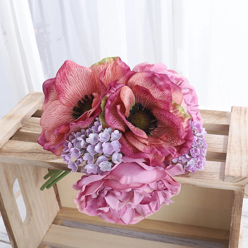 Silk Peony & Poppy Artificial Flower Bouquet | Home & Wedding Artificial Flower Bouquet Babs Purple