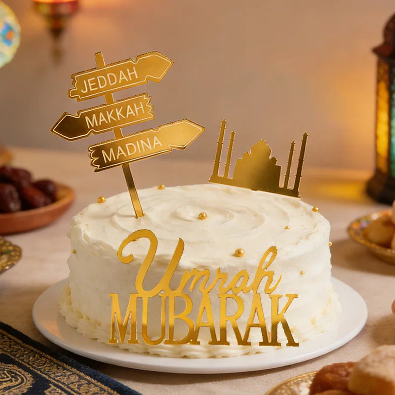 3pcs Umrah Mubarak Gold Acrylic Cake Toppers | Eid Ramadan Cake Toppers Babs