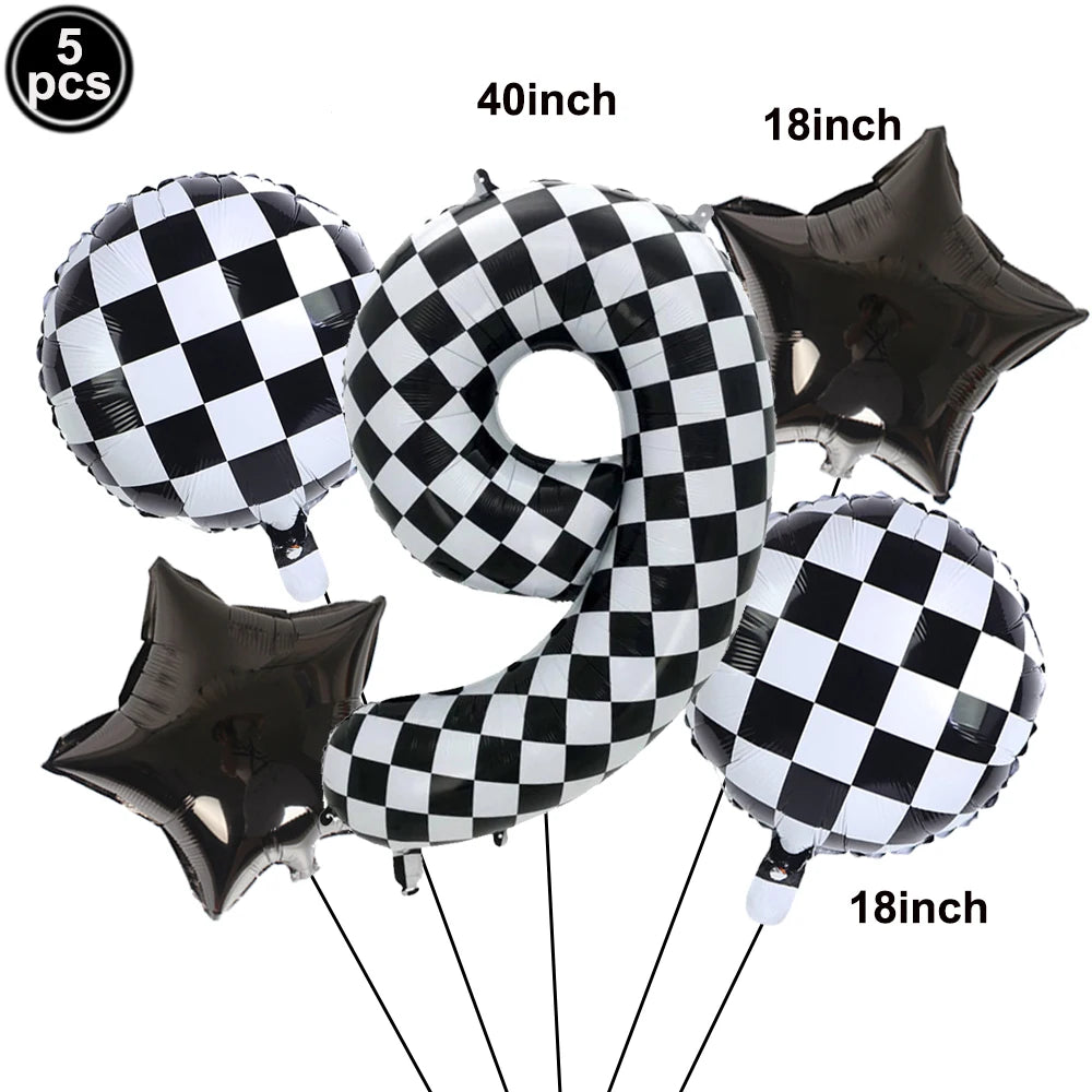 5-Piece Race Car Foil Balloon Set – 40" Checkered Number Balloons Party Foil Balloons Babs Number9 As show
