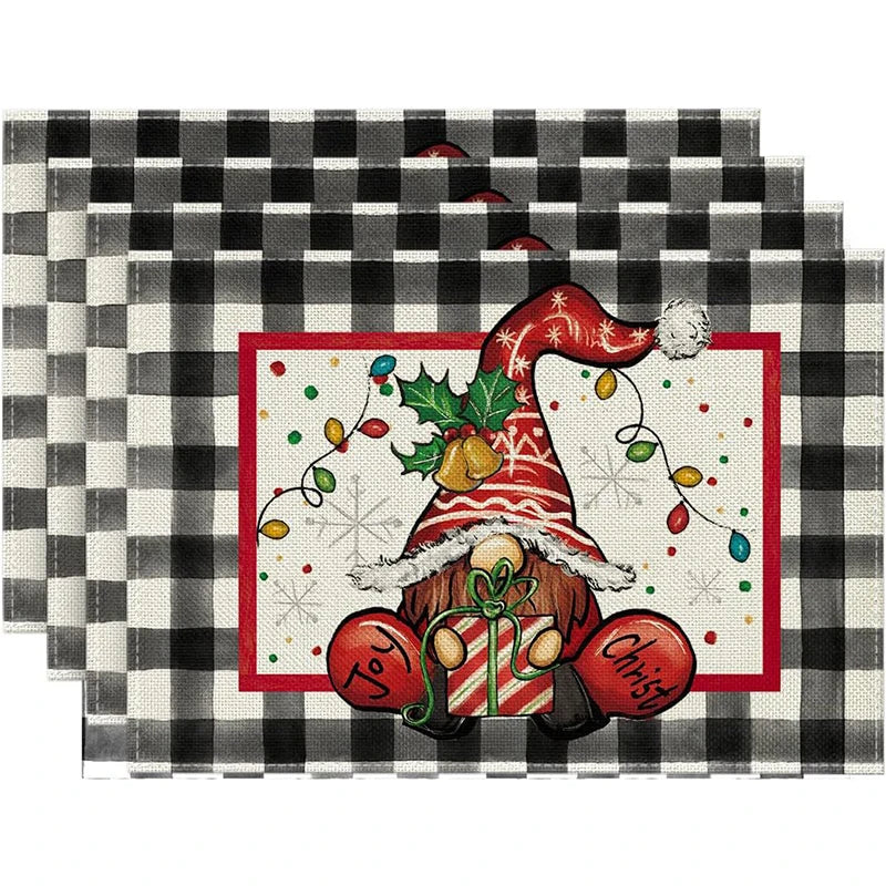 4Pcs Christmas Linen Placemats Set – Elk & Tree Table Mats Linen Placemats Set Babs SET-L Rectangle 45x30cm