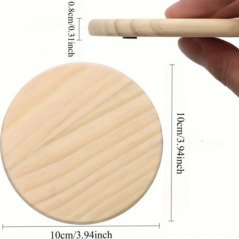 DIY Blank Round Wooden Coaster Set with Handle – Paint & Stain DIY Wood Craft Kit Babs