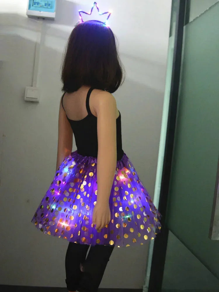Light-Up Tutu Skirt & Animal Headband – Girls Glow Party Girls Glow Costume Babs purple crown for 3-10 years girls