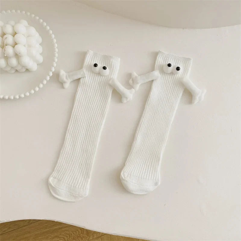 Magnetic Hand-Hold Family Matching Cotton Crew Socks Kids Adults Family Matching Socks Babs White 5Pairs