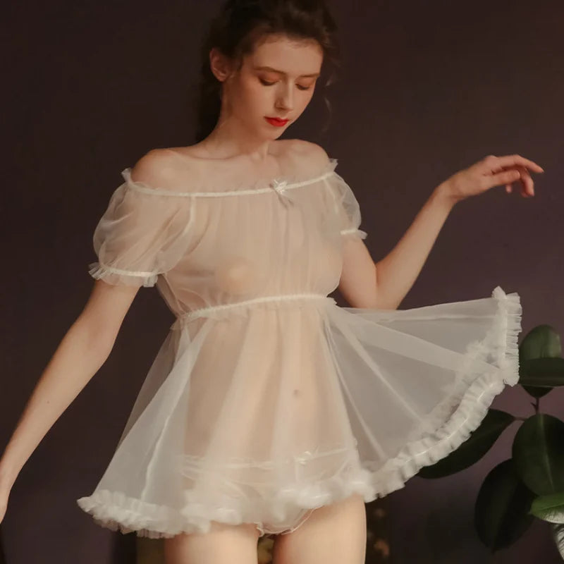 Sheer Lingerie 2-Piece Nightdress Set – Women's Sleepwear Lingerie Nightdress Set Babs