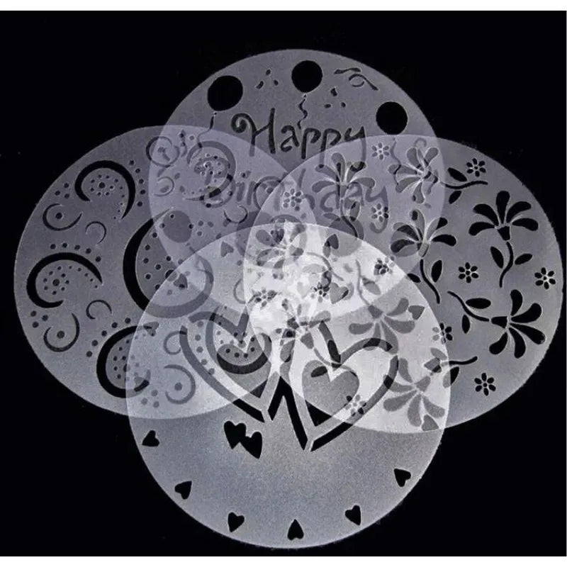 4-Piece Cake Stencils Set – Latte Art & Pastry Decorating Molds Cake Decorating Stencils Babs