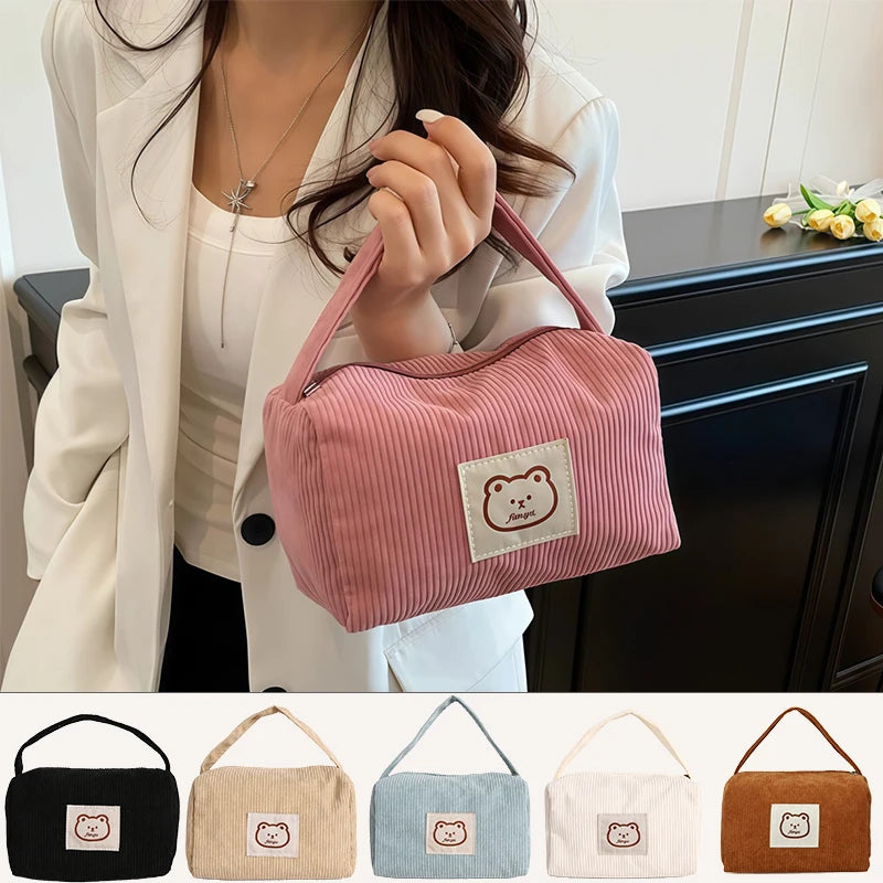 Large Corduroy Makeup Bag for Women – Bear Cosmetic Organizer Cosmetic Organizer Bag Babs