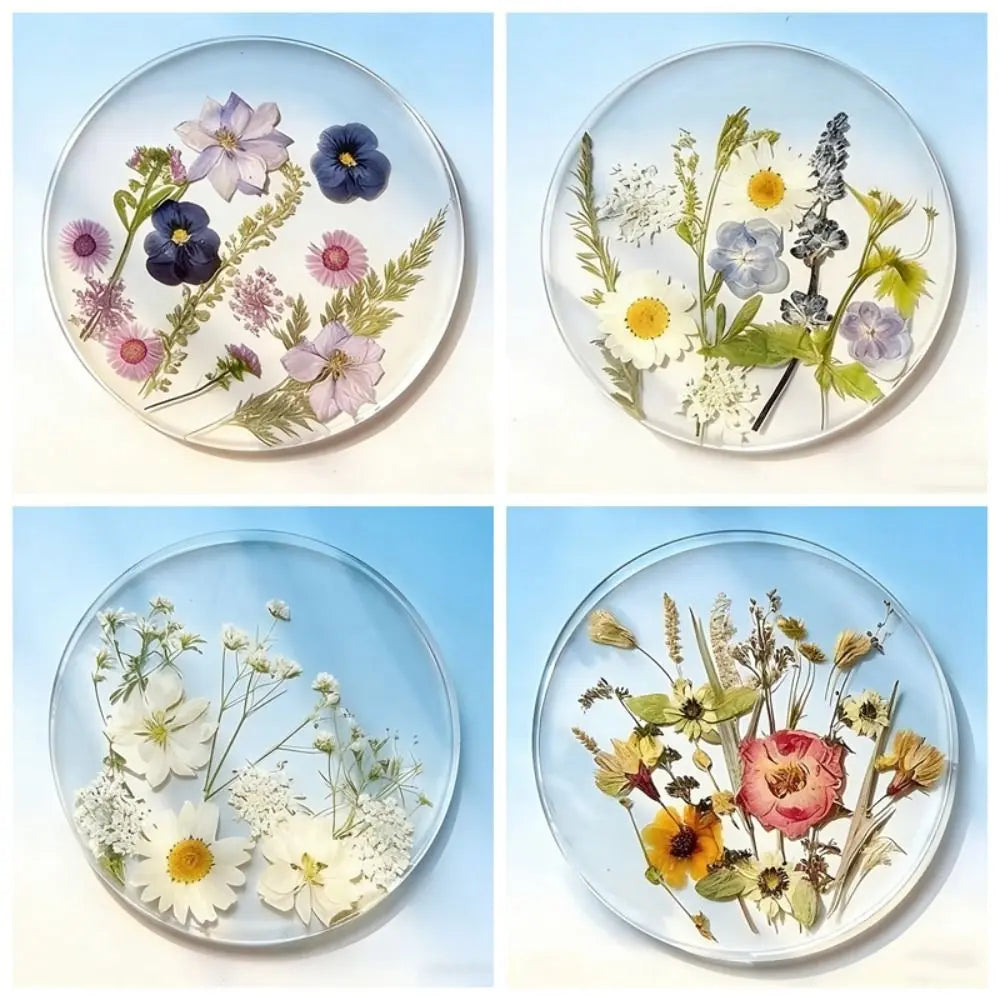 Round Acrylic Coasters – Colorful Floral Transparent Cup Mats Decorative Coasters Babs