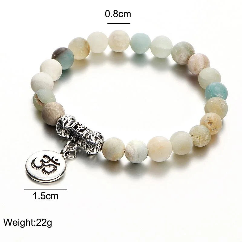Matte Amazonite Lotus OM Charm Yoga Bracelet | Stone Beads Beaded Yoga Bracelet Babs