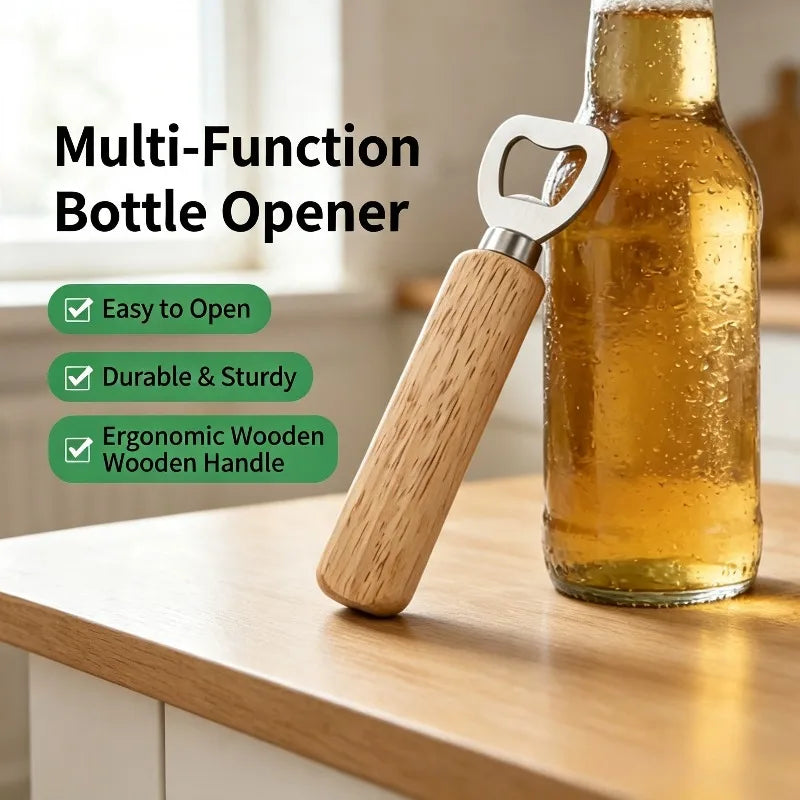 Solid Wood Handle Beer Bottle Opener – Stainless Steel Cap Remover Bottle Opener Babs