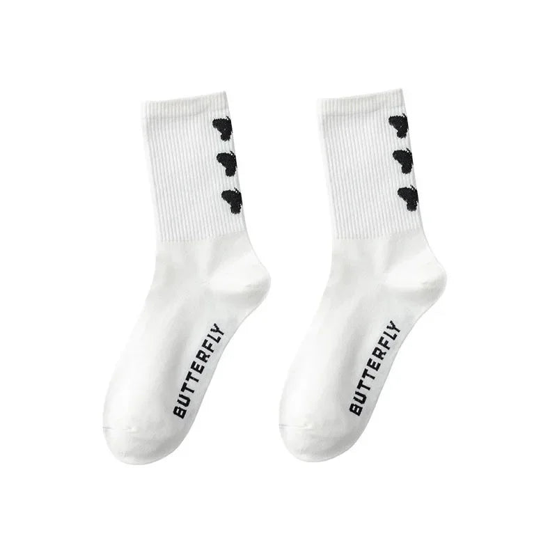 Butterfly Print Mid-Calf Crew Socks Women – Cotton Blend Women's Crew Socks Babs White-Heel-1Pair One Size