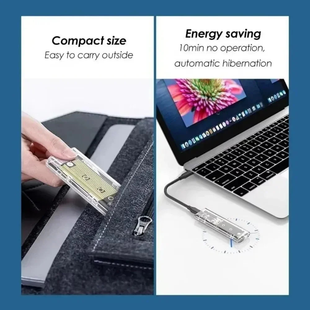 M.2 NVMe & SATA SSD Enclosure – USB-C 10Gbps Clear Hard Drive Case SSD Enclosure Babs