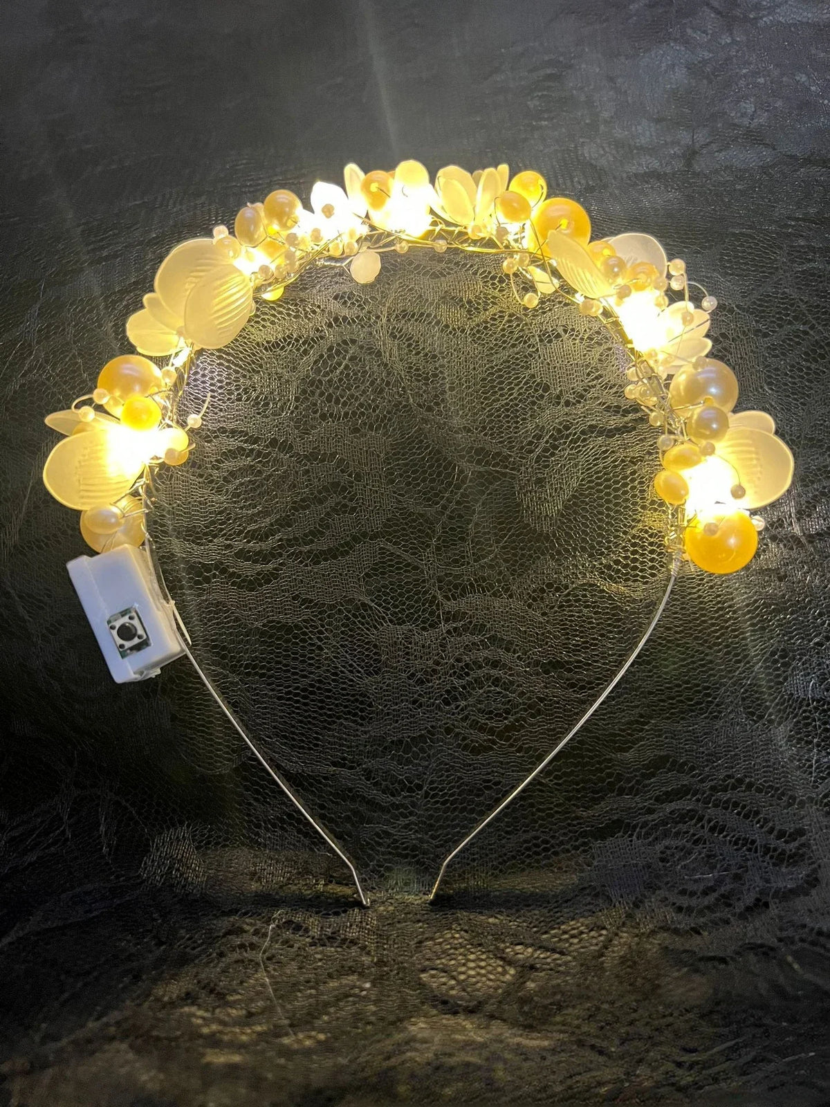 LED Crown Princess Headband – Flashing Glow Crystal Party Headwear LED Party Headband Babs warm white lights