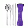 4-Piece Stainless Steel Tableware Set with Storage Bag Tableware Dinnerware Set Babs plum