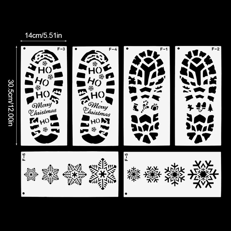 6pcs Christmas Snowflake & Santa Footprint Stencils | Xmas Craft Craft Stencil Set Babs