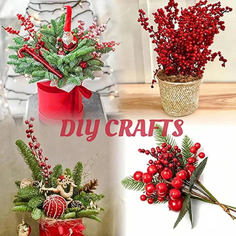 Artificial Holly Red Berry Branches – 5 or 10 Pcs Christmas Décor Artificial Holly Branches Babs
