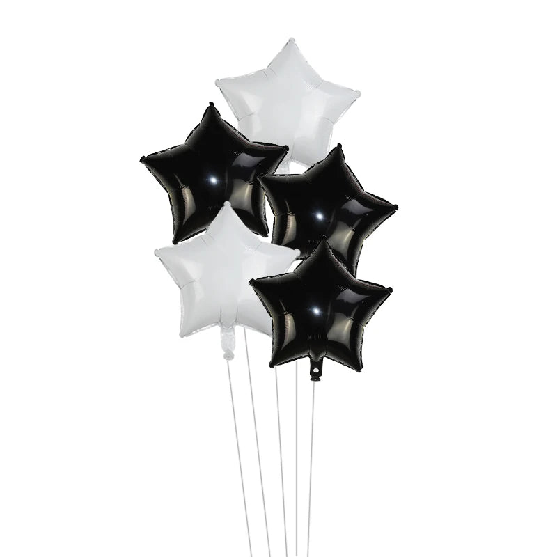 5-Pack 18" Gold Silver Foil Star Balloons – Party Decoration Foil Party Balloons Babs black white 18inch