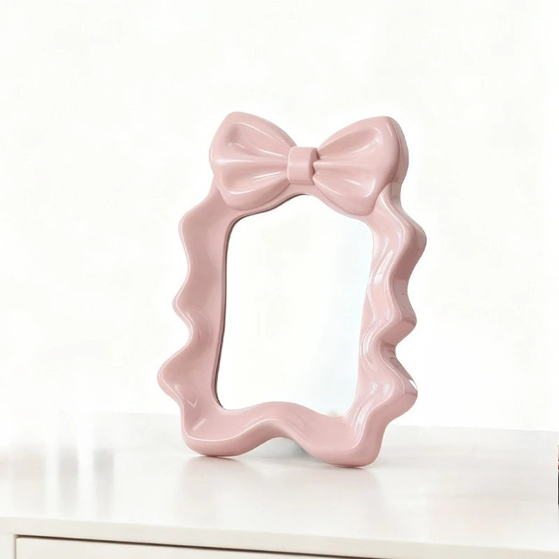 Ruffled Bow Desktop Makeup Mirror – Dorm & Bedroom Décor Desktop Makeup Mirror Babs Pink