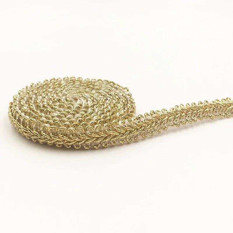 5M x 8mm Gold Silver Braided Lace Ribbon – DIY Sewing Trim Sewing Lace Trim Babs dark gold
