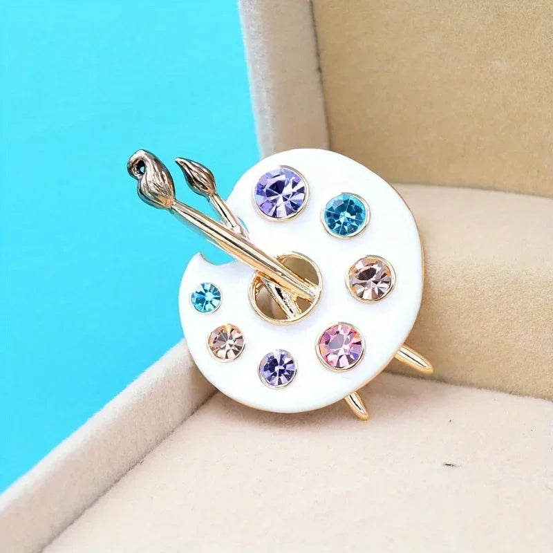 Artist Palette Rhinestone Brooch Pin – Zinc Alloy, 2 Colors Rhinestone Brooch Pin Babs
