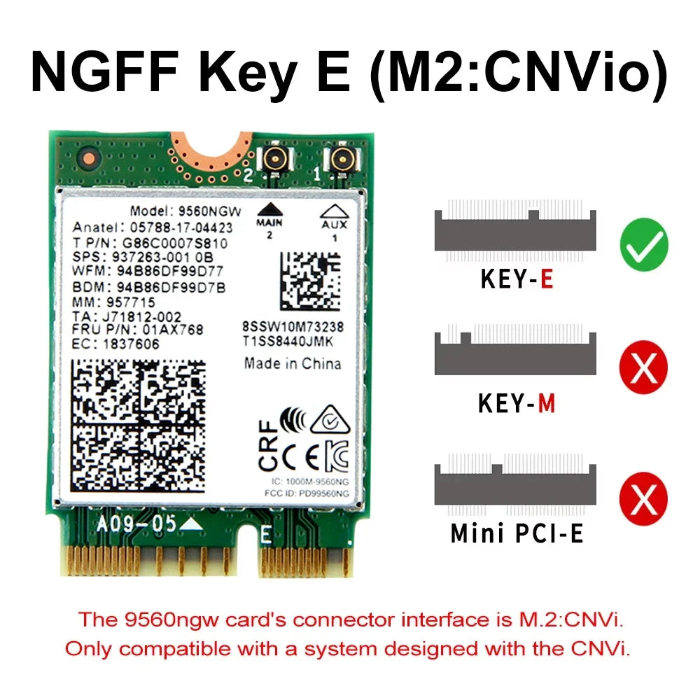 KEBIDUMEI Dual Band WiFi Card 9560NGW + BT 5.0 | M.2 CNVio PC Wireless Network Card Babs 9560NGW AC Cnvio