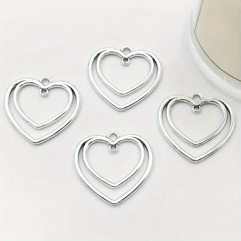 20pcs Vintage Silver Double Heart Alloy Charms – Jewelry Making Jewelry Making Charms Babs