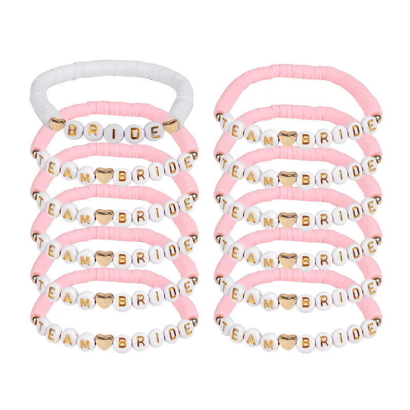 12-Pc Pink Team Bride Elastic Bracelets – Bachelorette Party Party Favor Bracelets Babs