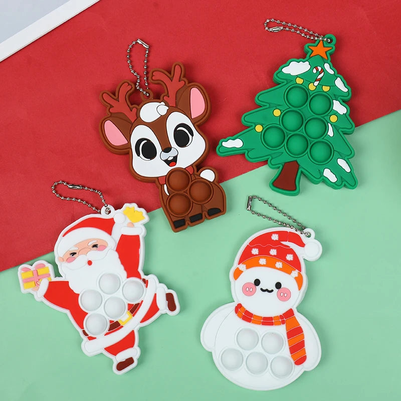 Christmas Silicone Pop Keychain Fidget Toys | Xmas Gift 1/3/5 Pcs Holiday Fidget Keychain Babs