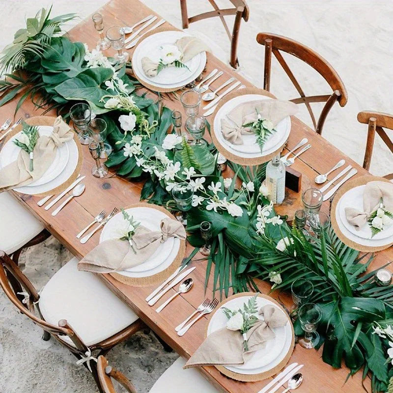 Round Burlap Jute Placemats – Rustic Natural Table Mats Woven Table Placemat Babs
