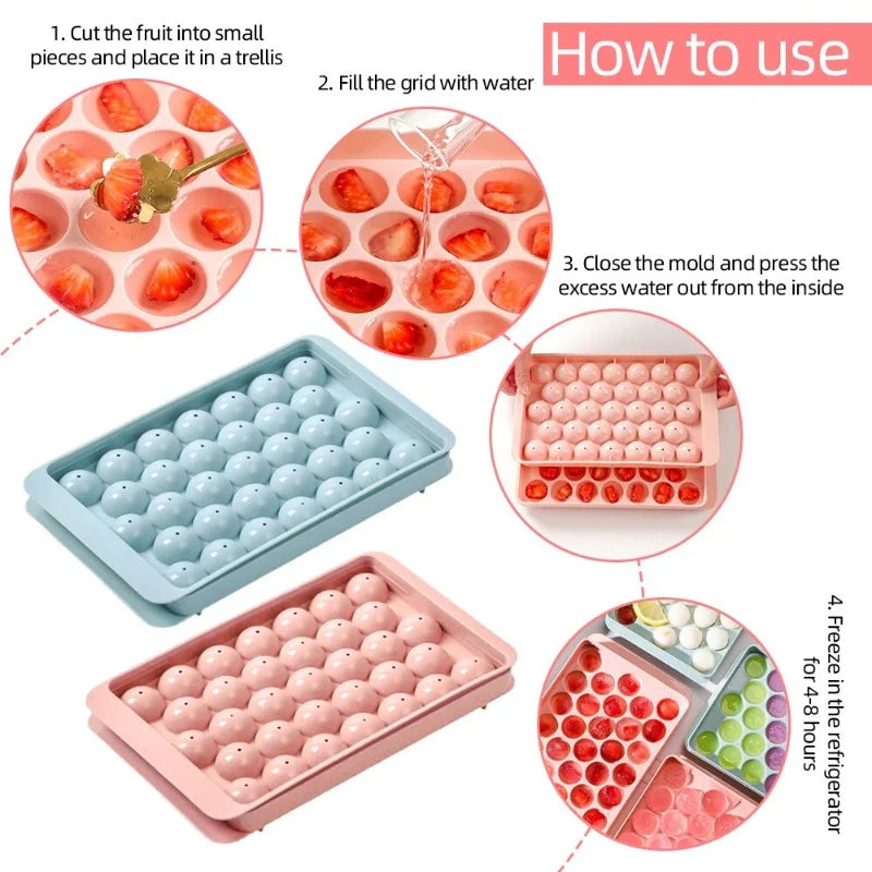 Round Ice Ball Tray – 33-Sphere Food-Grade Silicone Ice Mold Ice Ball Mold Babs